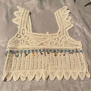 Rebellion Cream Crochet Tank Top with Colorful Accents
